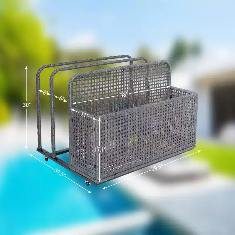 Rangement flottant pour piscine extérieure avec roues, panier organisateur de piscine en rotin PE imperméable, bac de rangement roulant pour patio, chariot de rangement de piscine en osier durable