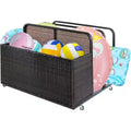 Outdoor Pool Float Storage with Wheels, Waterproof PE Rattan Poolside Organizer Basket, Rolling Patio Storage Bin, Durable Wicker Pool Storage Caddy