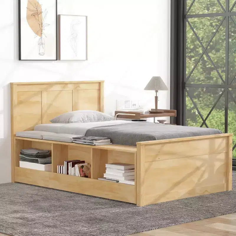 Cadre de lit plateforme en bois double/complet avec lit gigogne et armoire de rangement pour chambre, salon - ModernLuxe