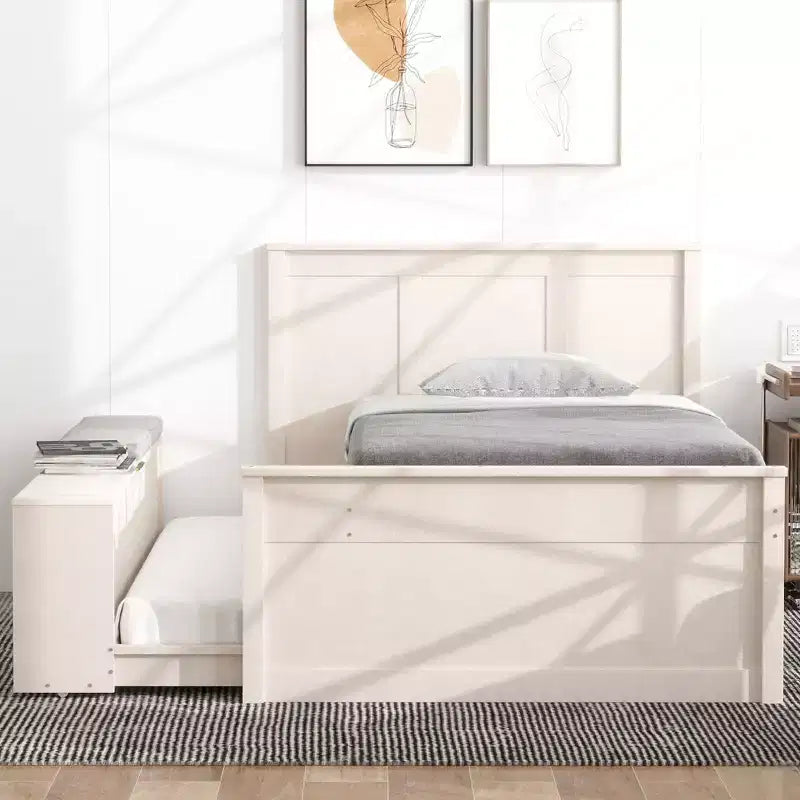 Cadre de lit plateforme en bois double/complet avec lit gigogne et armoire de rangement pour chambre, salon - ModernLuxe