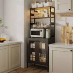 Étagère de boulanger de 170 cm avec rangement, armoire de bar à café de ferme, support à micro-ondes avec étagères réglables pour cuisine salle à manger