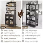 Étagère de boulanger de 170 cm avec rangement, armoire de bar à café de ferme, support à micro-ondes avec étagères réglables pour cuisine salle à manger