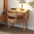 Rotating Hidden Compartment Boho Rattan Nightstand for Bedroom Living Room