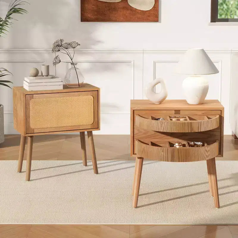 Table de chevet rotative cachée en rotin de style bohème pour chambre à coucher et salon