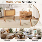 Table de chevet rotative cachée en rotin de style bohème pour chambre à coucher et salon