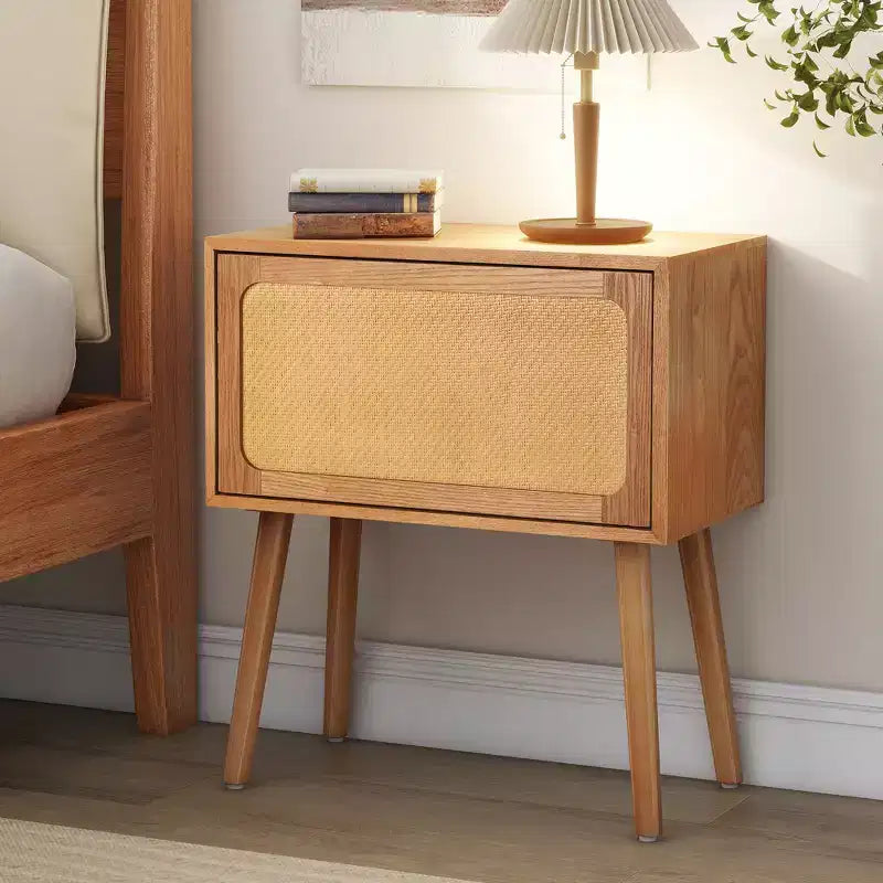 Table de chevet rotative cachée en rotin de style bohème pour chambre à coucher et salon