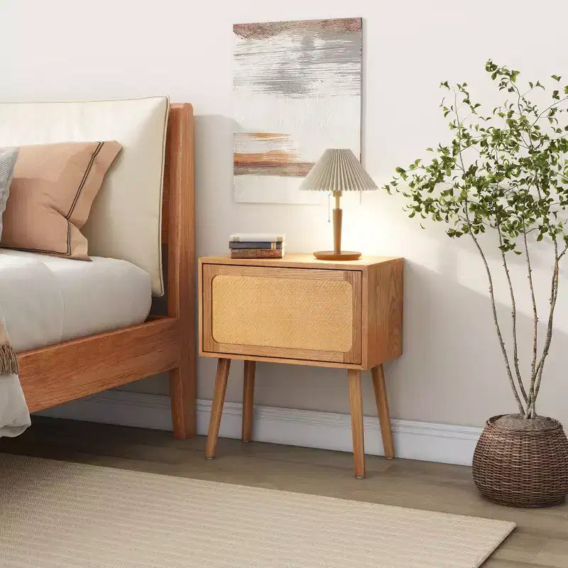 Table de chevet rotative cachée en rotin de style bohème pour chambre à coucher et salon