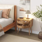 Table de chevet rotative cachée en rotin de style bohème pour chambre à coucher et salon