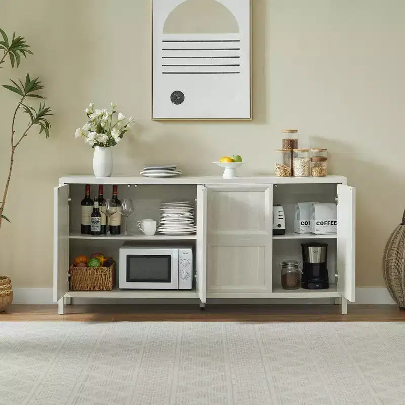 Buffet moderne Zeus & Ruta 67 avec portes Tip-On, charnières à fermeture amortie et fixation murale anti-basculement