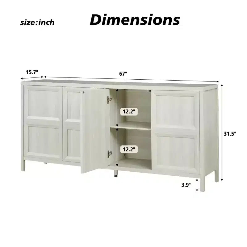 Buffet moderne Zeus & Ruta 67 avec portes Tip-On, charnières à fermeture amortie et fixation murale anti-basculement