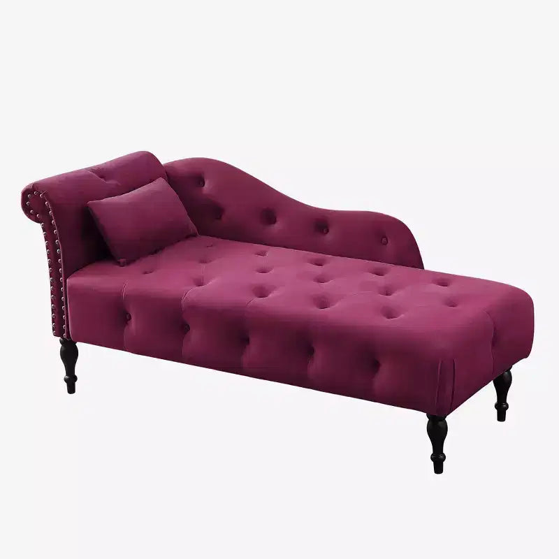 GDFStudio Aijia Moderne 61 Chaise longue en velours avec accoudoir gauche, capitonnage et 1 oreiller