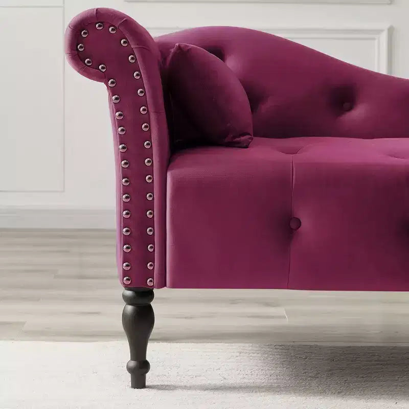 GDFStudio Aijia Moderne 61 Chaise longue en velours avec accoudoir gauche, capitonnage et 1 oreiller