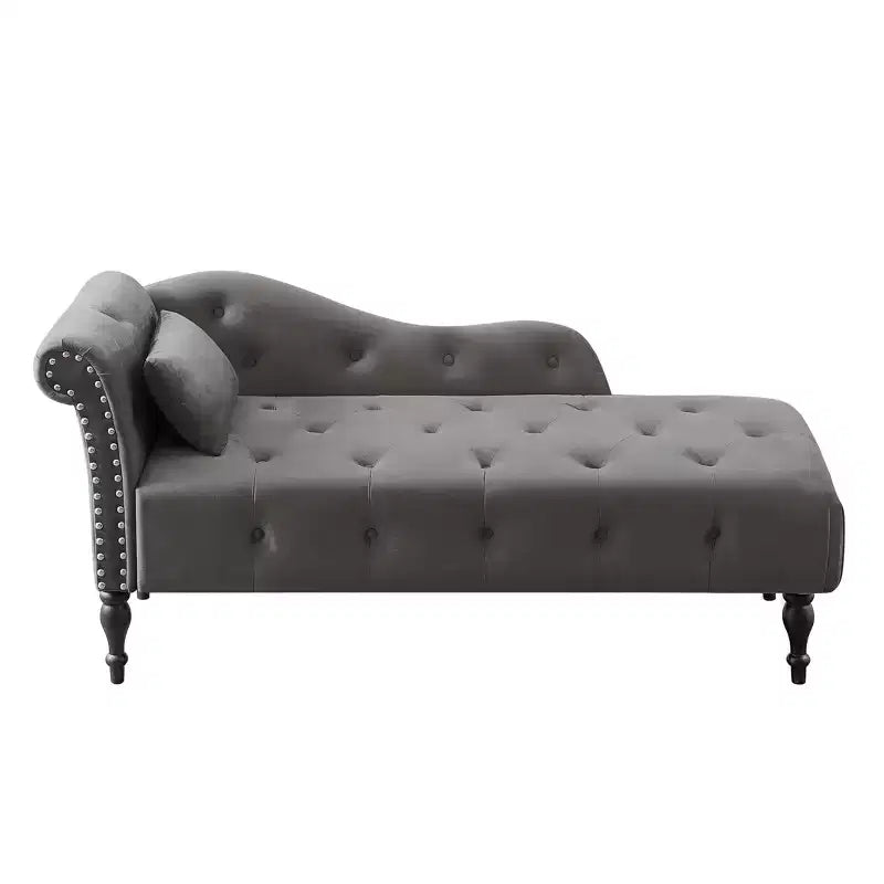 GDFStudio Aijia Moderne 61 Chaise longue en velours avec accoudoir gauche, capitonnage et 1 oreiller