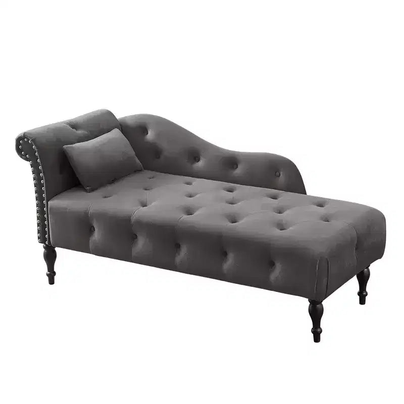 GDFStudio Aijia Moderne 61 Chaise longue en velours avec accoudoir gauche, capitonnage et 1 oreiller