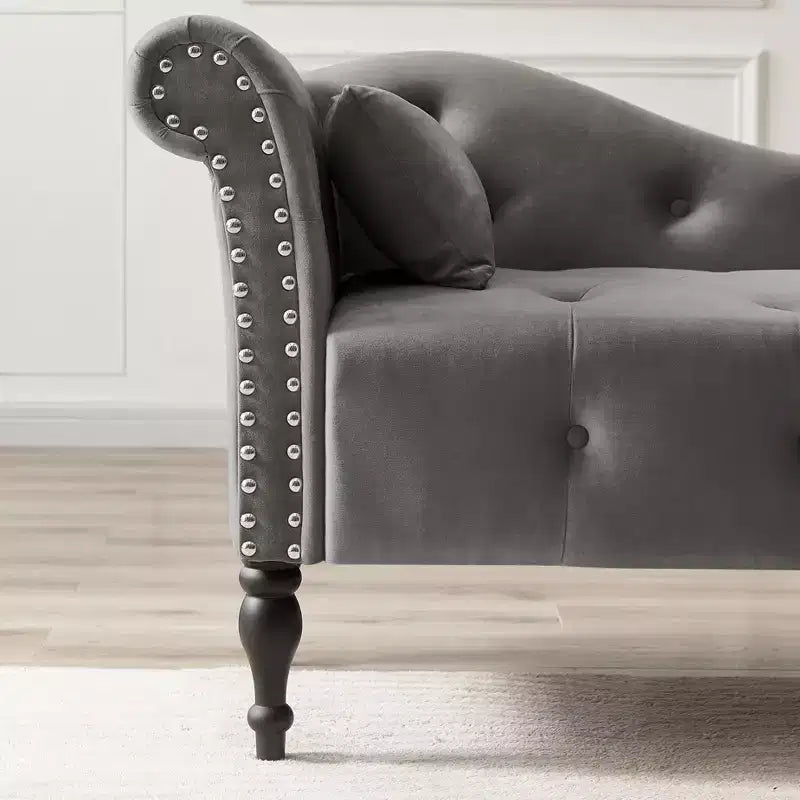 GDFStudio Aijia Moderne 61 Chaise longue en velours avec accoudoir gauche, capitonnage et 1 oreiller