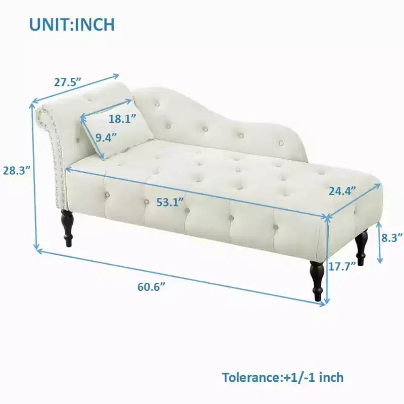GDFStudio Aijia Moderne 61 Chaise longue en velours avec accoudoir gauche, capitonnage et 1 oreiller