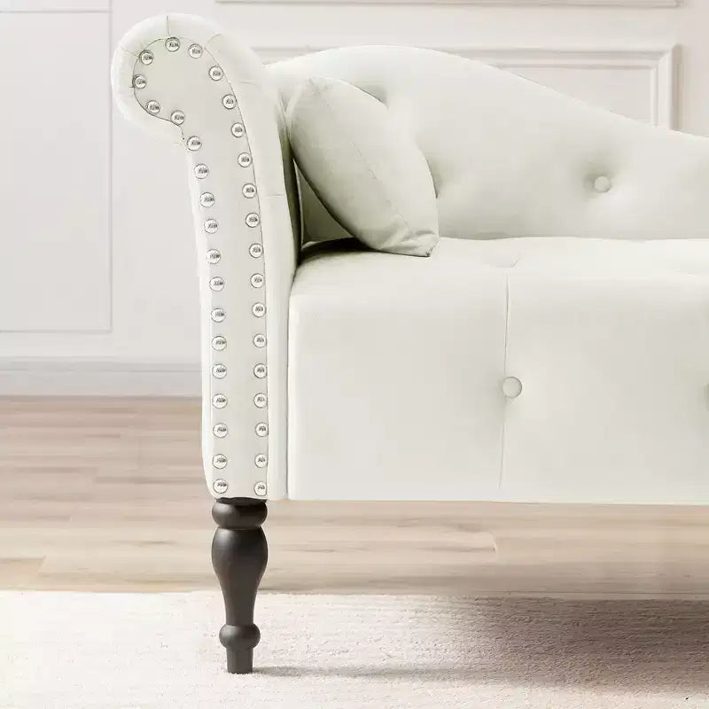 GDFStudio Aijia Moderne 61 Chaise longue en velours avec accoudoir gauche, capitonnage et 1 oreiller