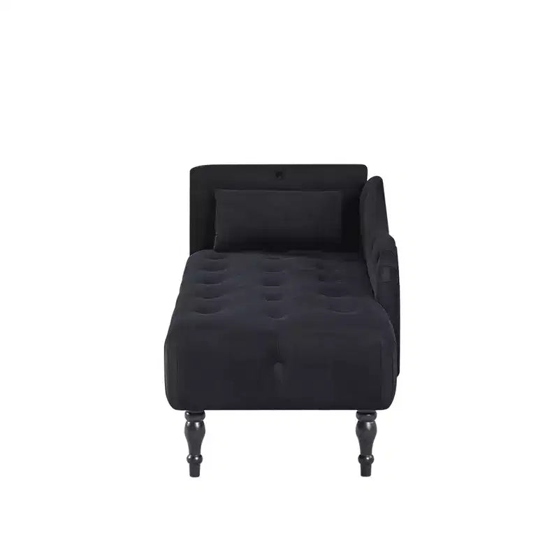 GDFStudio Aijia Moderne 61 Chaise longue en velours avec accoudoir gauche, capitonnage et 1 oreiller