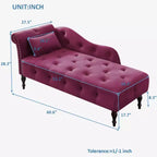GDFStudio Aijia Moderne 61 Chaise longue en velours avec accoudoir gauche, capitonnage et 1 oreiller