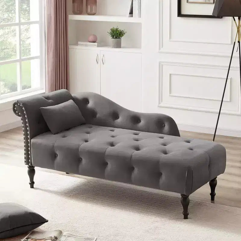 GDFStudio Aijia Moderne 61 Chaise longue en velours avec accoudoir gauche, capitonnage et 1 oreiller