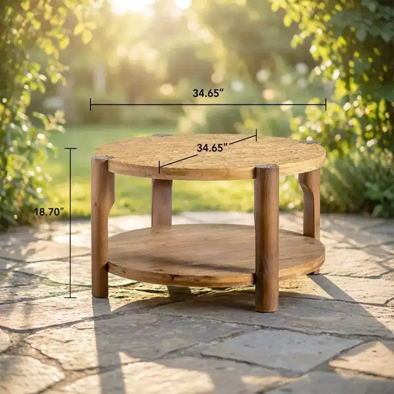 JVNOXK Table basse ronde à 2 niveaux en bois massif avec étagère de rangement, table moderne du milieu du siècle pour petits espaces