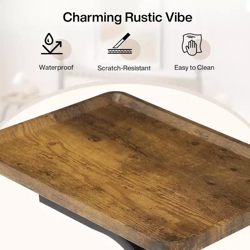 Table d'appoint en forme de C Lantine, petite table d'appoint à 2 niveaux avec roulettes, table de chevet/canapé en bois pour petits espaces de salon, marron