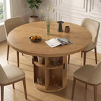 Dyonery 35.5 Round Dining Table with Storage Shelf, Fluted Pedestal Wood Base for 2-4, Walnut