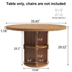 Table à manger ronde Dyonery 35,5 avec étagère de rangement, base en bois cannelée pour 2 à 4 personnes, noyer