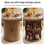 Table à manger ronde Dyonery 35,5 avec étagère de rangement, base en bois cannelée pour 2 à 4 personnes, noyer