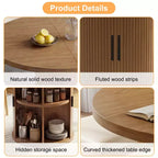 Table à manger ronde Dyonery 35,5 avec étagère de rangement, base en bois cannelée pour 2 à 4 personnes, noyer