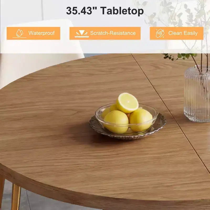 Table à manger ronde Dyonery 35,5 avec étagère de rangement, base en bois cannelée pour 2 à 4 personnes, noyer