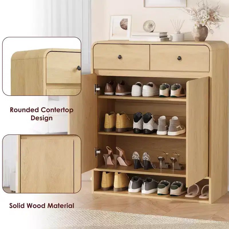 Meuble à chaussures étroit avec 2 tiroirs et 2 portes pour entrée et petits espaces