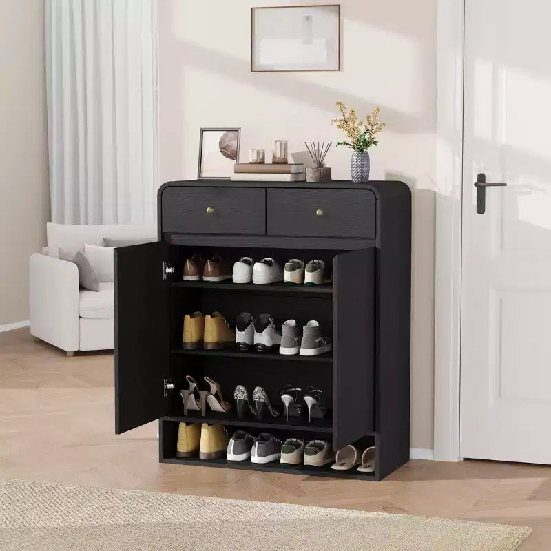 Meuble à chaussures étroit avec 2 tiroirs et 2 portes pour entrée et petits espaces