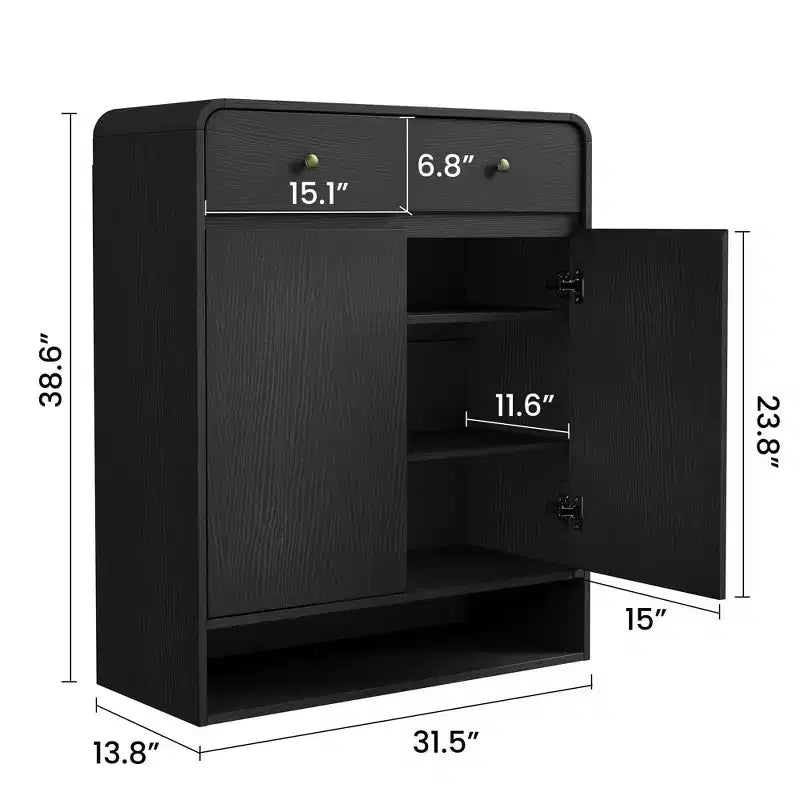 Meuble à chaussures étroit avec 2 tiroirs et 2 portes pour entrée et petits espaces