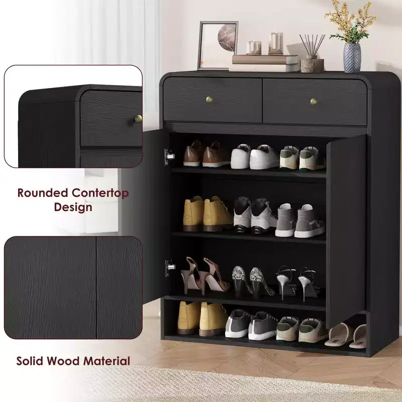 Meuble à chaussures étroit avec 2 tiroirs et 2 portes pour entrée et petits espaces