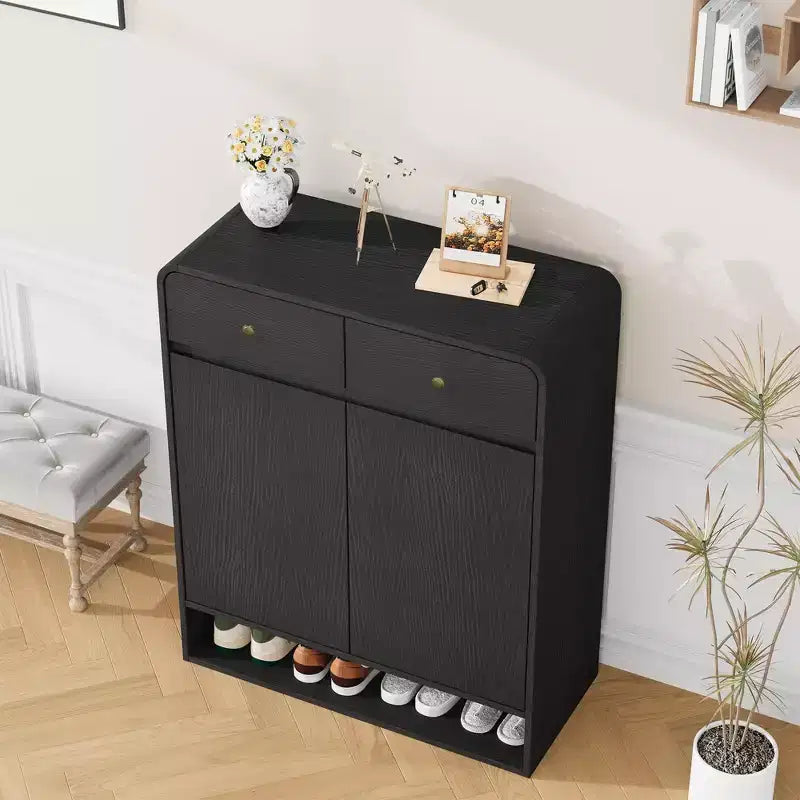 Narrow Shoe Cabinet with 2 Drawers and 2 Doors for Entryway and Small Spaces