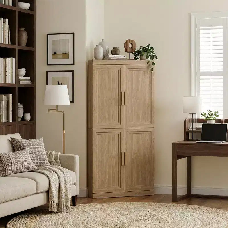 Meuble d'angle Dovelina avec étagères réglables, buffet, meuble à vin, meuble de cuisine et de salle à manger avec portes en bois - 31H x 31L, 36H x 31L