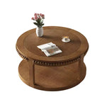 Table basse et table d'appoint rondes en bois massif de 31,5 pouces - Plateau épais à deux niveaux, pieds robustes, table ronde pour le salon