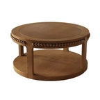 Table basse et table d'appoint rondes en bois massif de 31,5 pouces - Plateau épais à deux niveaux, pieds robustes, table ronde pour le salon