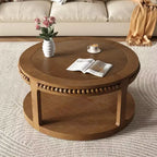 Table basse et table d'appoint rondes en bois massif de 31,5 pouces - Plateau épais à deux niveaux, pieds robustes, table ronde pour le salon