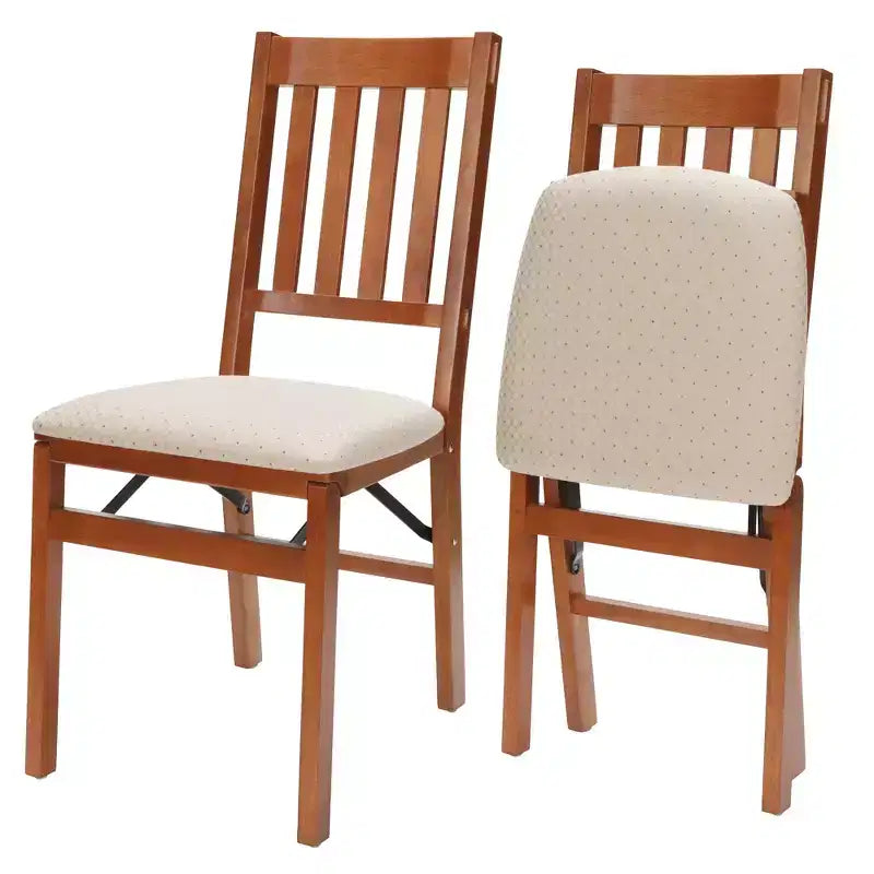 Stackmore Arts and Craft Wood Folding Chairs w Padded Seats, Fruitwood, Set of 2