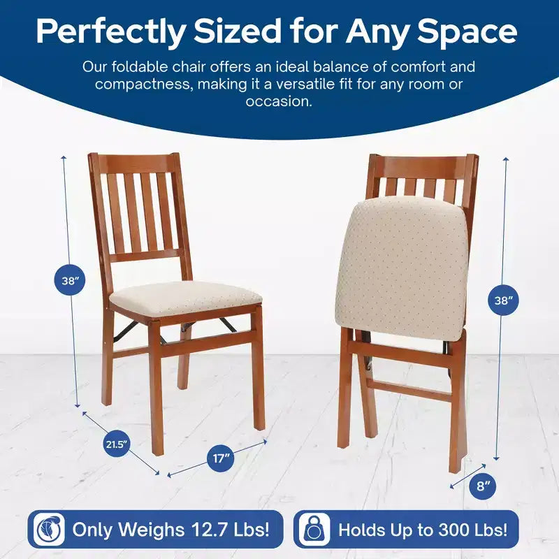 Chaises pliantes en bois Stackmore Arts and Craft avec sièges rembourrés, couleur bois de fruitiers, lot de 2
