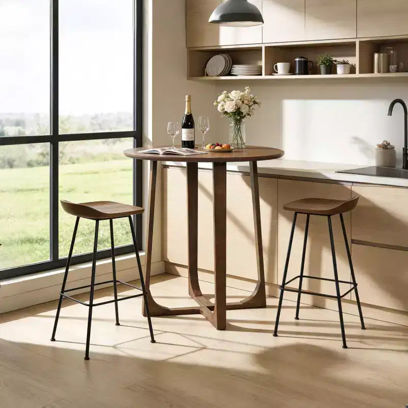 Christopher Knight Home Kenta Table de bar ronde moderne en bois d'hévéa de 89 cm de hauteur avec piètement géométrique à plusieurs pieds