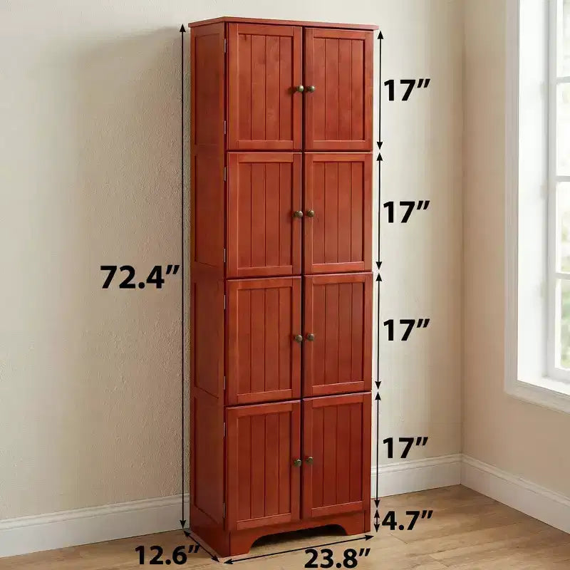 JVNOXK 72.4 Armoire de rangement haute cerise sur pied avec 8 portes et 4 étagères