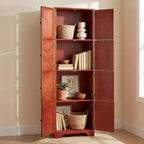 JVNOXK 72.4 Armoire de rangement haute cerise sur pied avec 8 portes et 4 étagères
