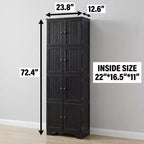 JVNOXK Armoire de rangement haute autoportante noire de 72,4 po avec 8 portes et 4 étagères