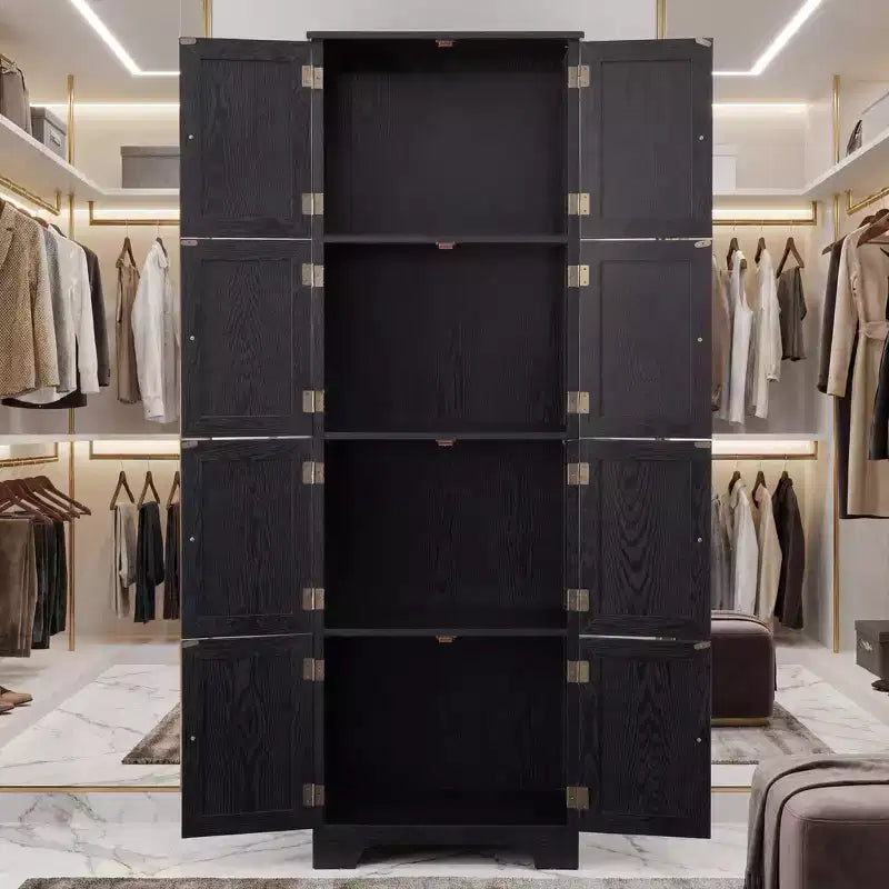 JVNOXK Armoire de rangement haute autoportante noire de 72,4 po avec 8 portes et 4 étagères