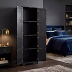 JVNOXK Armoire de rangement haute autoportante noire de 72,4 po avec 8 portes et 4 étagères