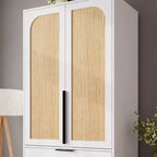 Armoire-penderie haute en bois de 176,5 cm avec 2 portes en rotin, 3 tiroirs et une tringle. Grande armoire de rangement autoportante pour vêtements de chambre.