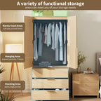 Armoire-penderie haute en bois de 176,5 cm avec 2 portes en rotin, 3 tiroirs et une tringle. Grande armoire de rangement autoportante pour vêtements de chambre.